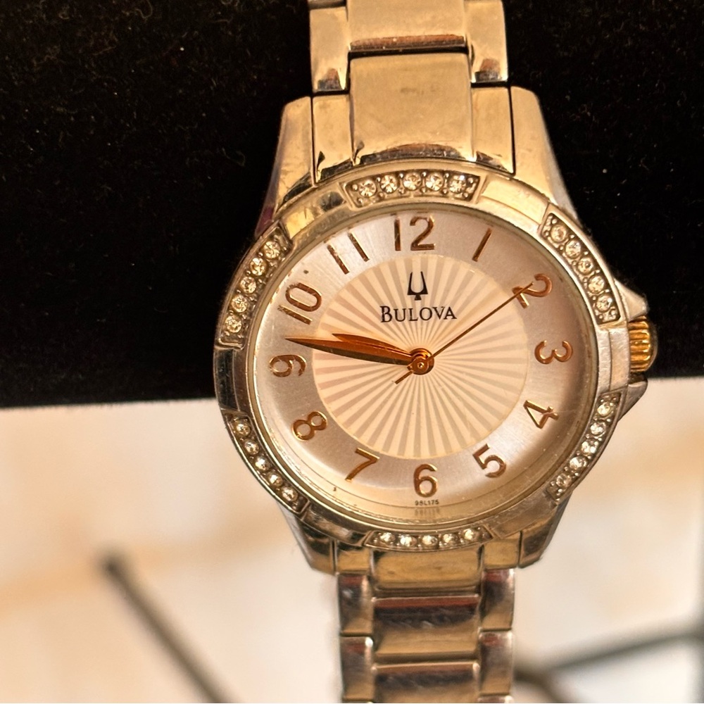 Bulova Women's Silver Watch with Crystal Accents -New Battery